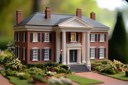 A detailed model of a classic two-story brick Federal style house with white co, an Architecture Photo by Textures & Backgrounds