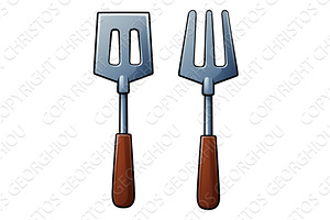 Barbecue Tools BBQ Cartoon Icon, a Food Illustration by Christos Georghiou