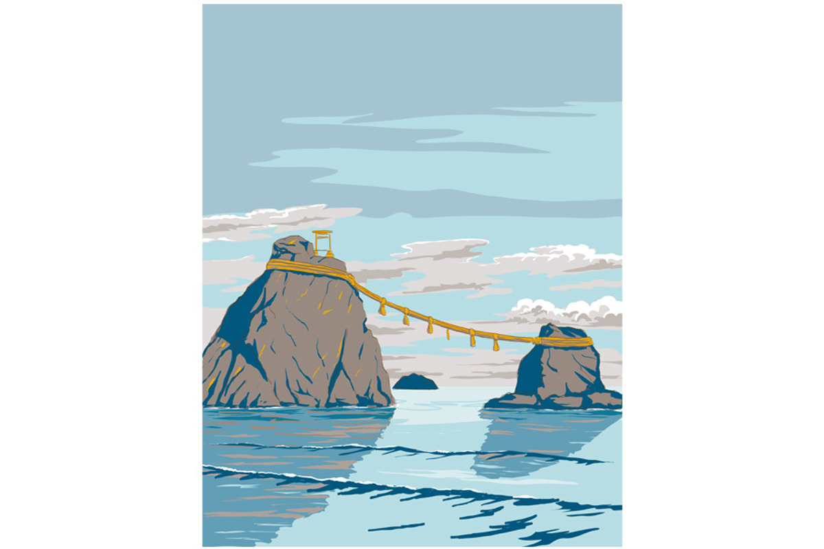 Meoto Iwa Rocks Ukiyo-e WPA Art, an Illustration by patrimonio