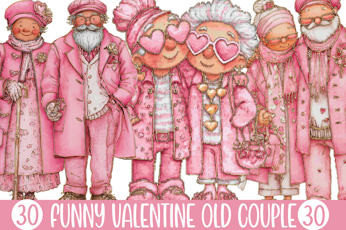 Funny Valentine Old Couple, an Illustration by Designking (Photo 1 of 5)
