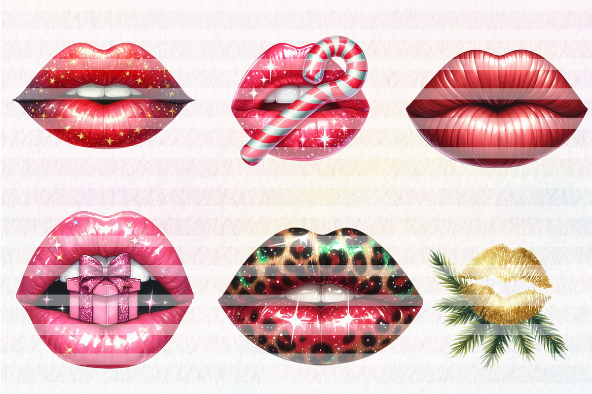 Christmas Lips Clipart Sublimation, an Illustration by CreationArt (Photo 5 of 5)