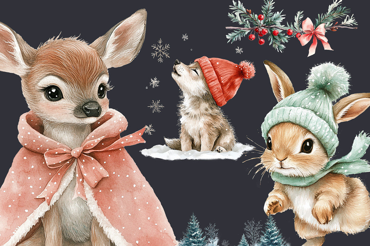 Cute Winter Woodland Clipart 68 PNG, a Seasonal Illustration by EleSArtDesign (Photo 4 of 4)