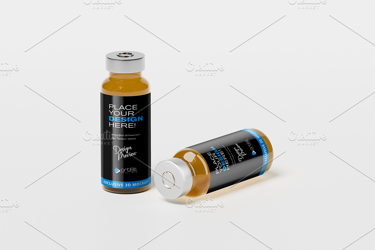 Vaccine Glass Vial Bottle Mockup Set, a Packaging Mockup by artBit Design Studio (Photo 2 of 7)