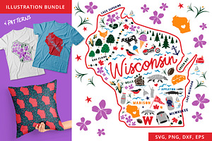 Wisconsin Illustrations Patterns Set