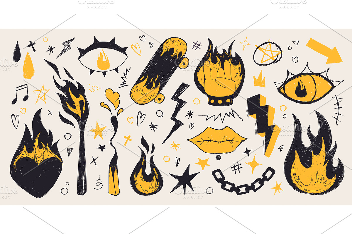Grunge doodle flame fire vector icon, an Illustration by art PVP - market