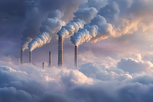 Industrial Smokestacks in Clouds, an Industrial Photo by Ales Munt
