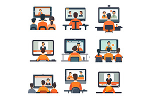 Webinar scenes simple flat set. Back, a Technology Illustration by Stock-Smart-Start