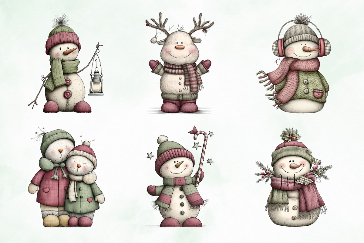 Whimsical Christmas Snowman Clipart, an Illustration by Creative Art (Photo 8 of 8)
