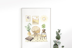 Boho Home Interior Clipart