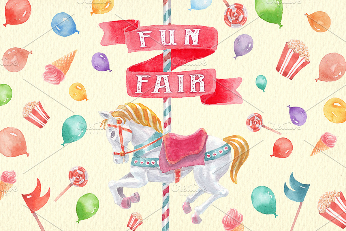 Fun Fair watercolor clipart png, an Illustration by Art & Things