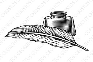 Ink Pen Feather Quill and Inkwell, an Object Illustration by Christos Georghiou