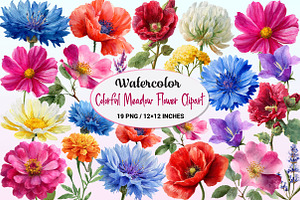 Colorful Meadow Flower Clipart PNG., a Graphic by CitraGraphics
