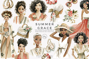 Summer watercolor clipart set, a Decorative Illustration by Patishop Art
