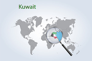 Kuwait Magnifier Map And Flag