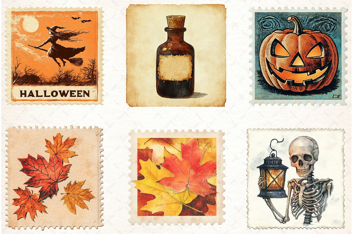 Vintage Halloween Postage Stamp Clip, an Illustration by Libby Wishes (Photo 7 of 7)