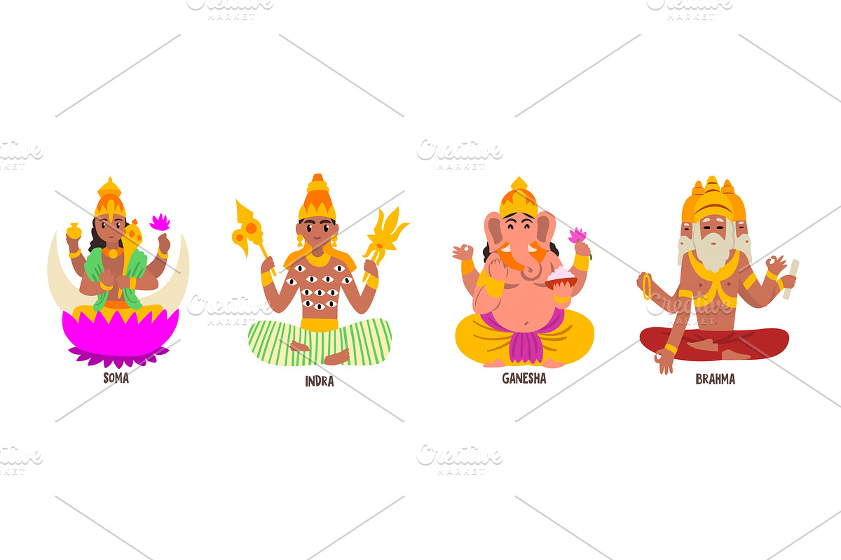 Ancient Indian Hindu Gods and, a Person Illustration by TopVectors