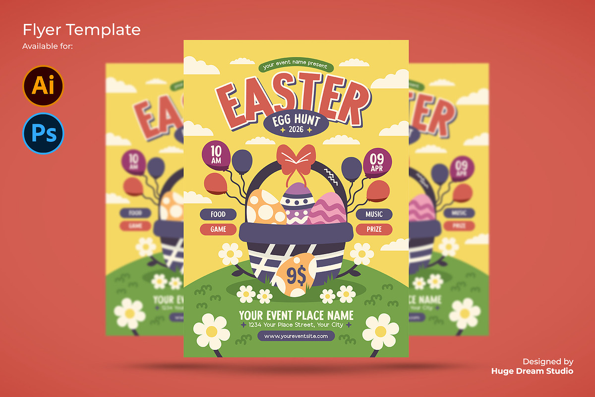 Cute Easter Egg Hunt Flyer, a Flyer Template by Huge Dream Studio (Photo 1 of 5)