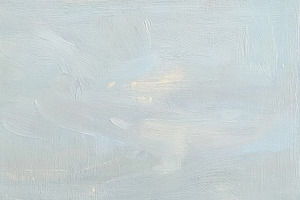 Beach landscape painting with white flowers foreground, calm coastline scene, s, a Seasonal Illustration by Studio ANNA