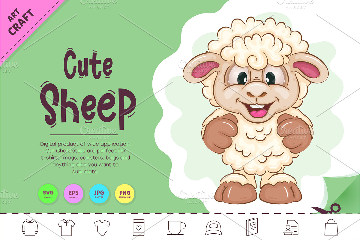 Cute Cartoon Sheep. Clipart., an Animal Illustration by KENO Mascots (Photo 1 of 3)