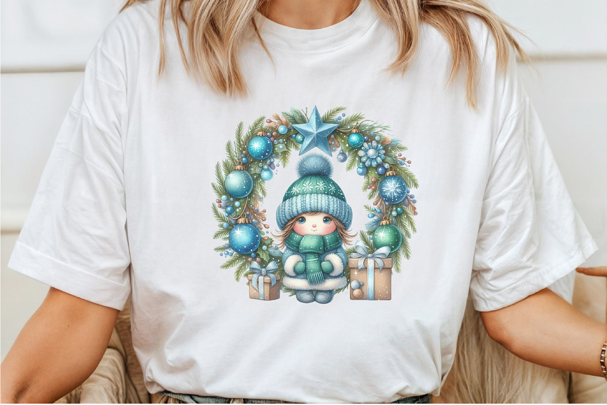 Whimsical Blue Girl Christmas Clipa, a Seasonal Illustration by Rose Art (Photo 3 of 5)