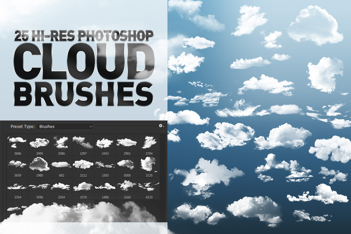 25 Hi-Res Cloud Brushes, a Brush Add-On by Creative Graphics (Photo 3 of 3)