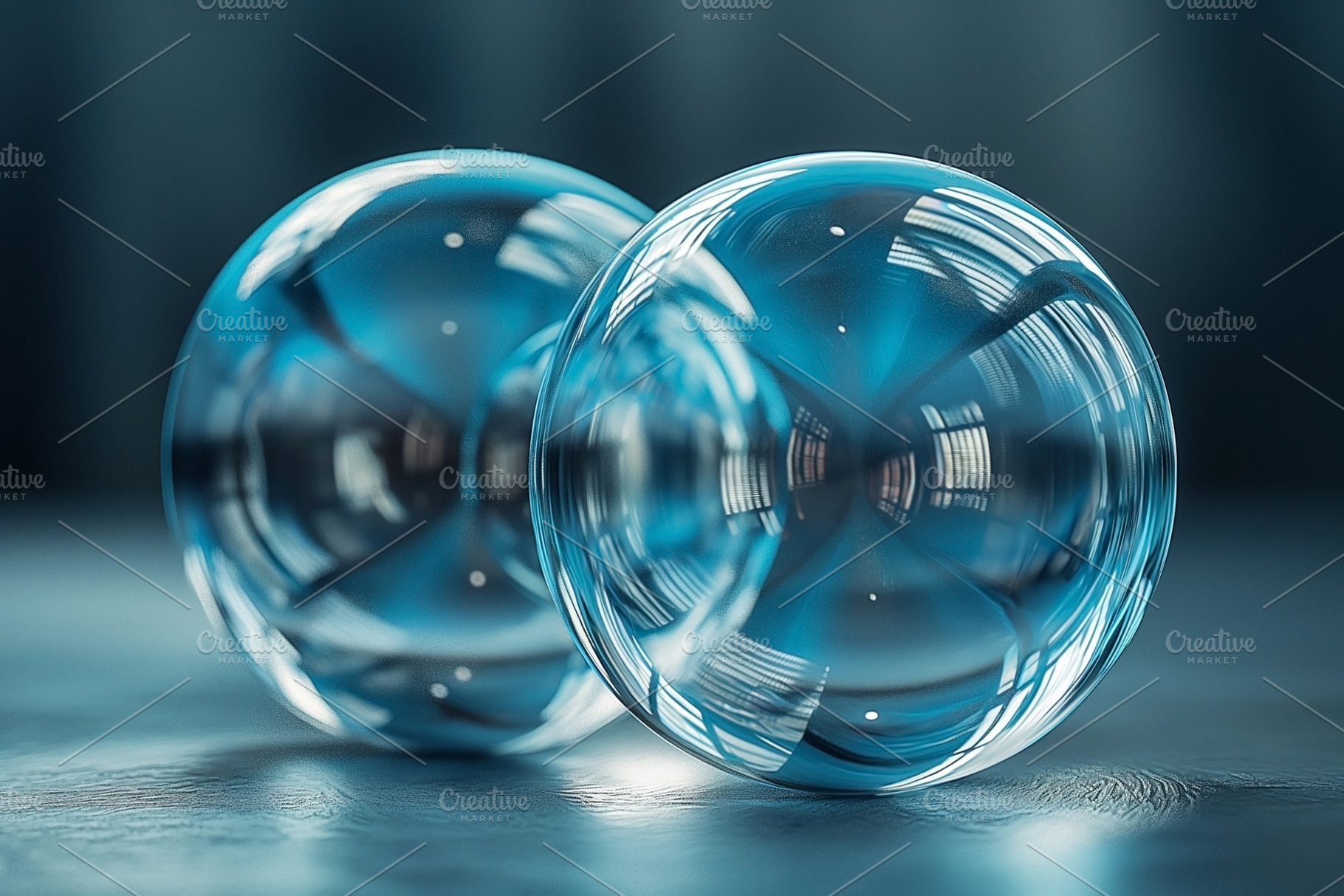 Two clear glass spheres with a blue tint reflecting soft light,, a Background Photo by ImageMir