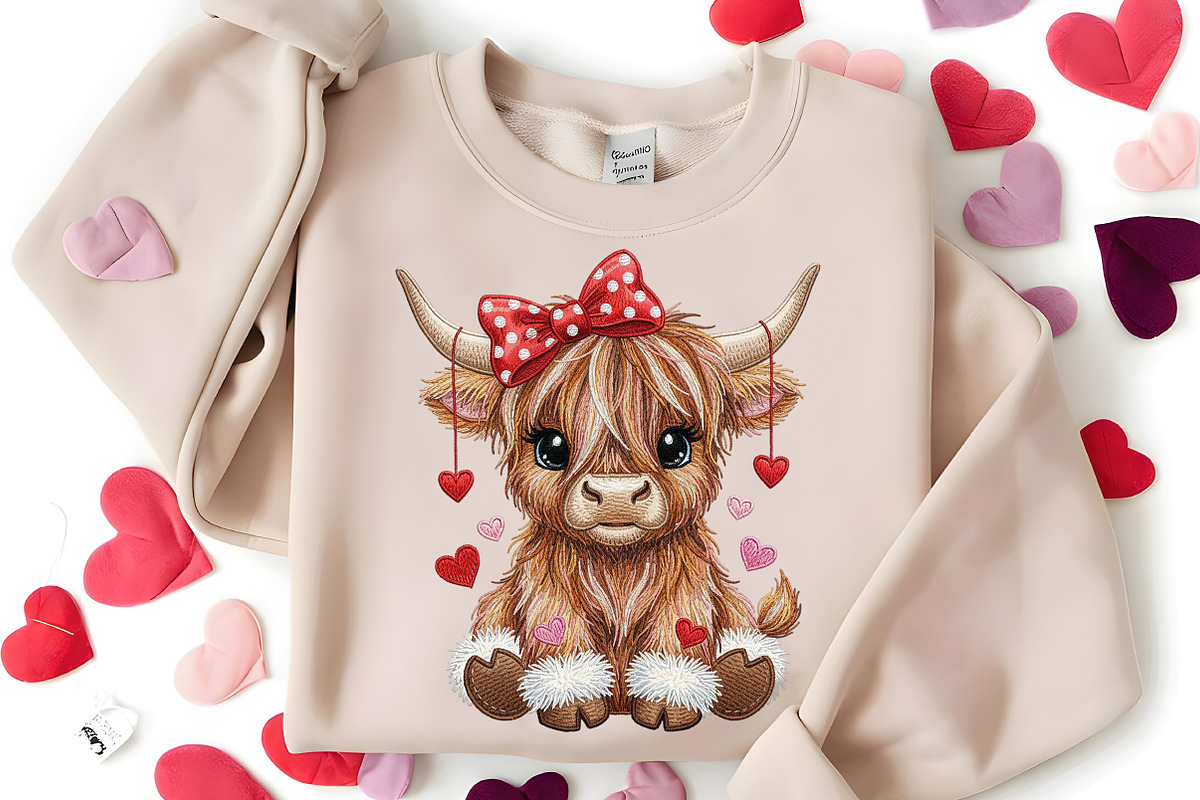 Crochet Valentines Highland Cow PNG, an Illustration by Canvas Craft (Photo 7 of 7)