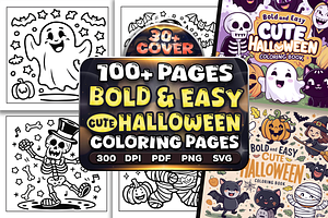 Easy Cute Halloween Coloring Pages, a Seasonal Illustration by Craftsbeefy