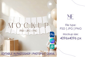 Birthday Bunting Banner Cards Mockup