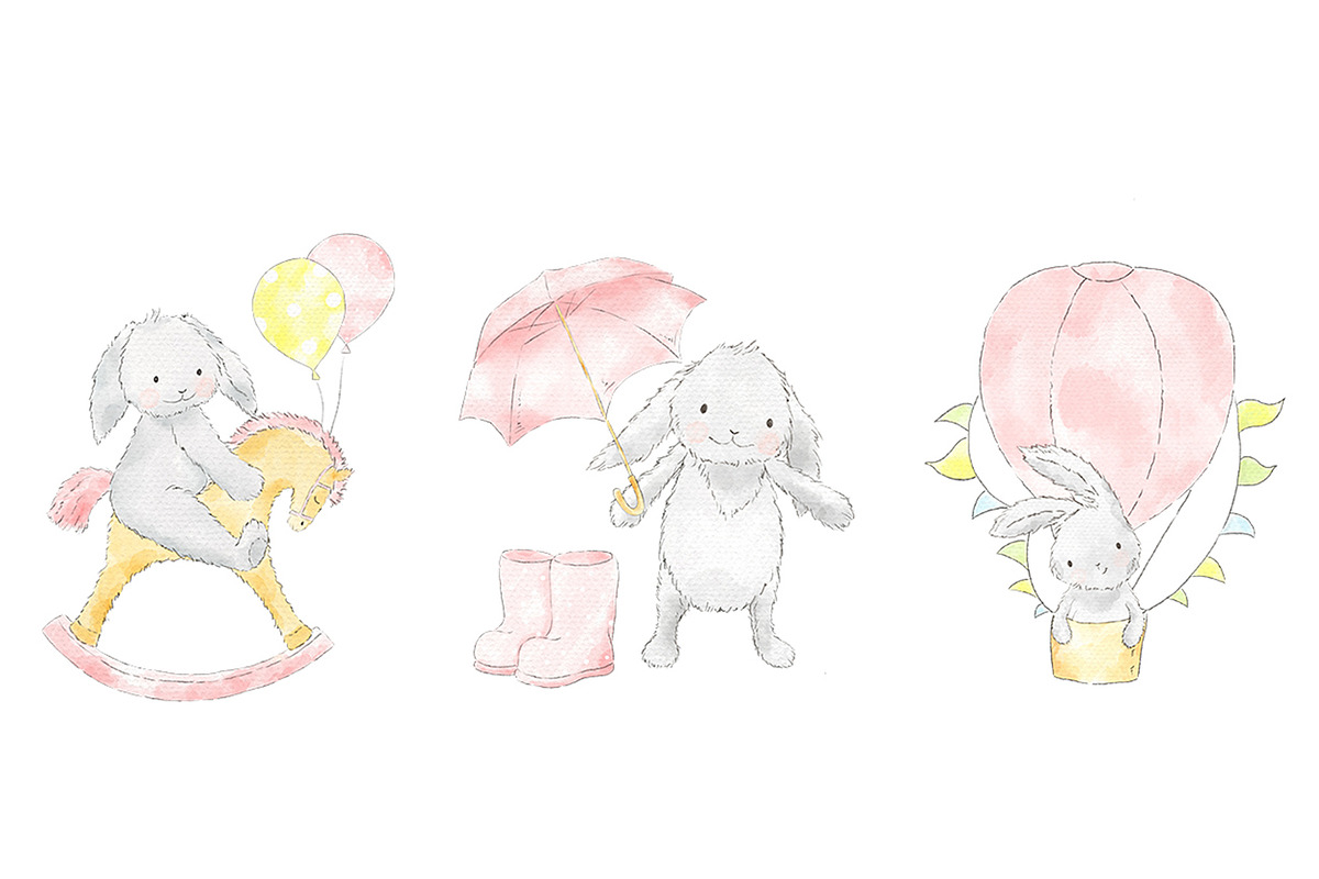 Sweet Bunny Girl watercolor clipart, an Animal Illustration by Magic Story Studio (Photo 3 of 6)