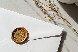 Gold Foil Effect Wax Seal Mockup