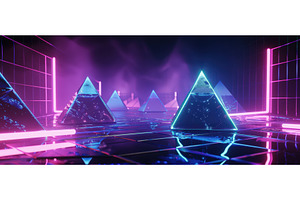 Neon Glass Pyramids Floating in, an Abstract Photo by piter.goskov