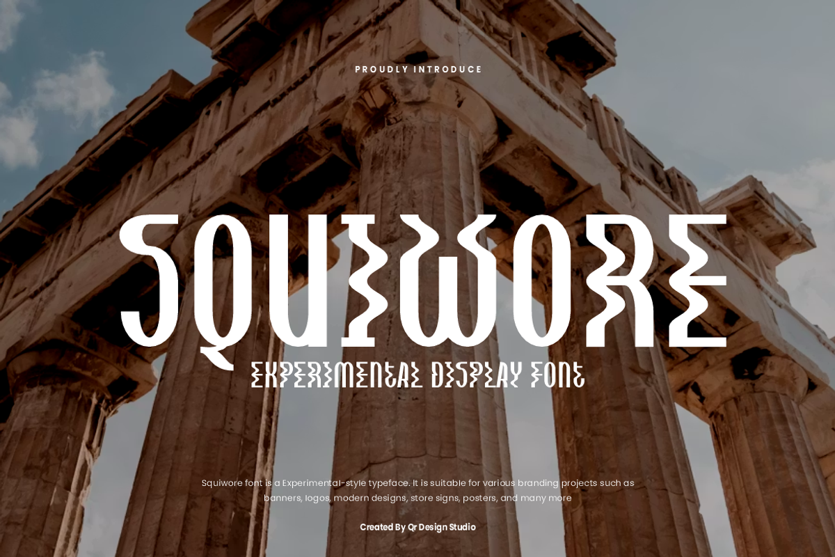 Squiwore - Experimental Font, a Sans Serif Font by QR Design Studio (Photo 1 of 8)