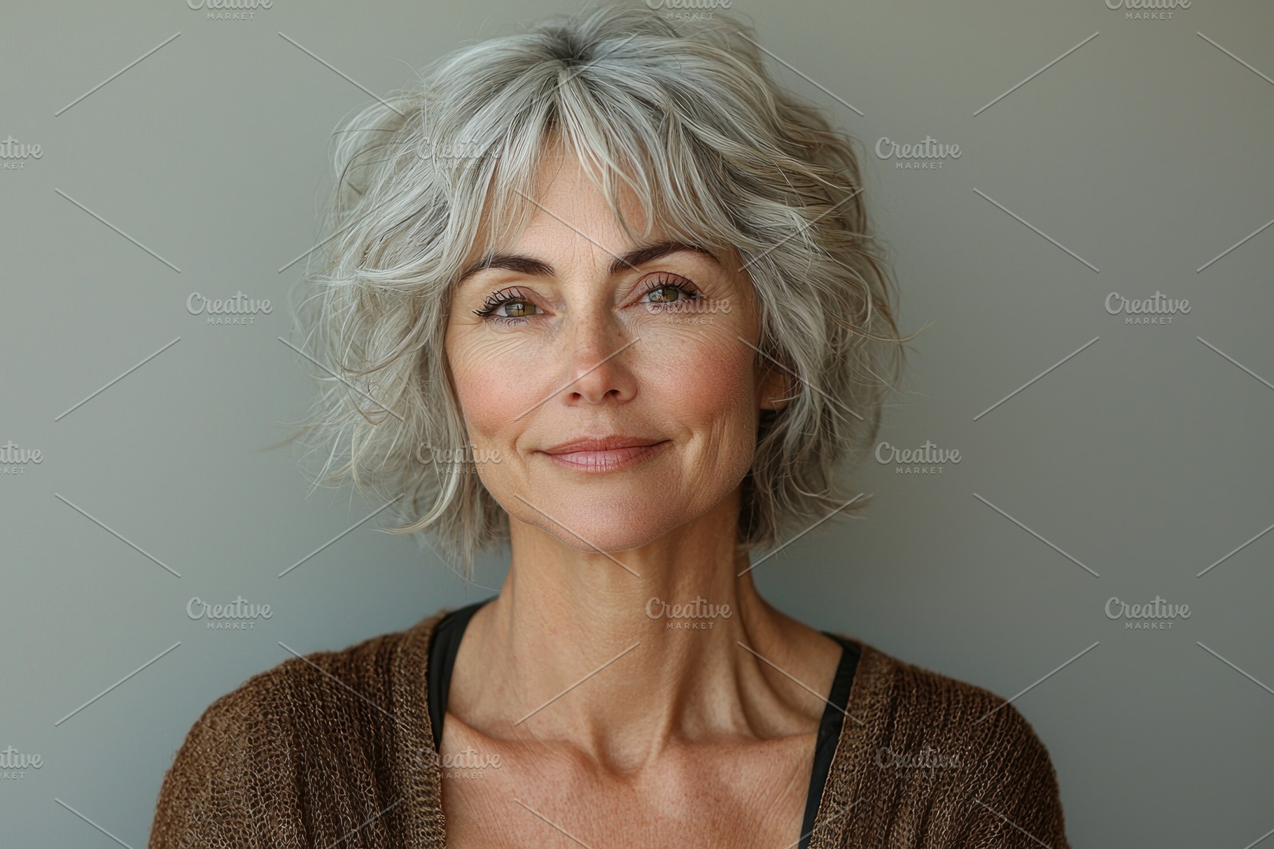 Natural portrait of middle aged woman with short wavy gray hair, a Person Photo by José Manuel Gelpi