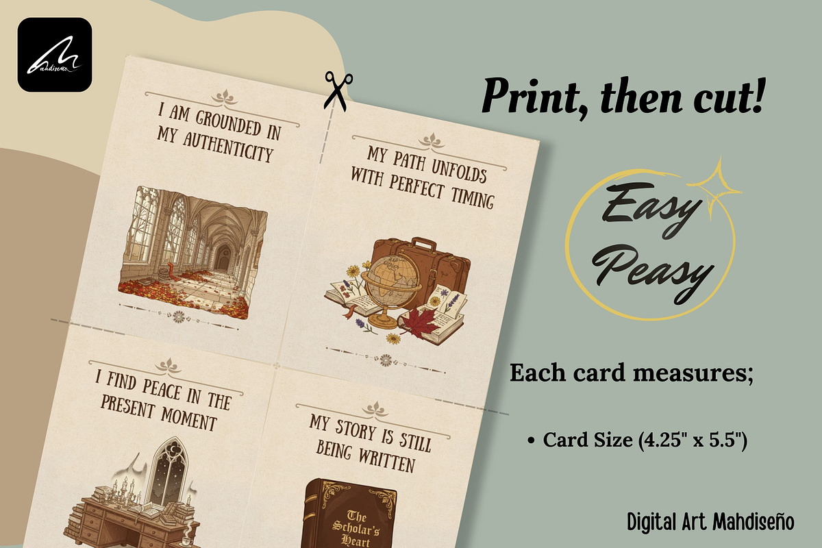 Dark Academia Affirmation Cards Zine, a Card Template by Digital Art Mahdiseño (Photo 6 of 11)
