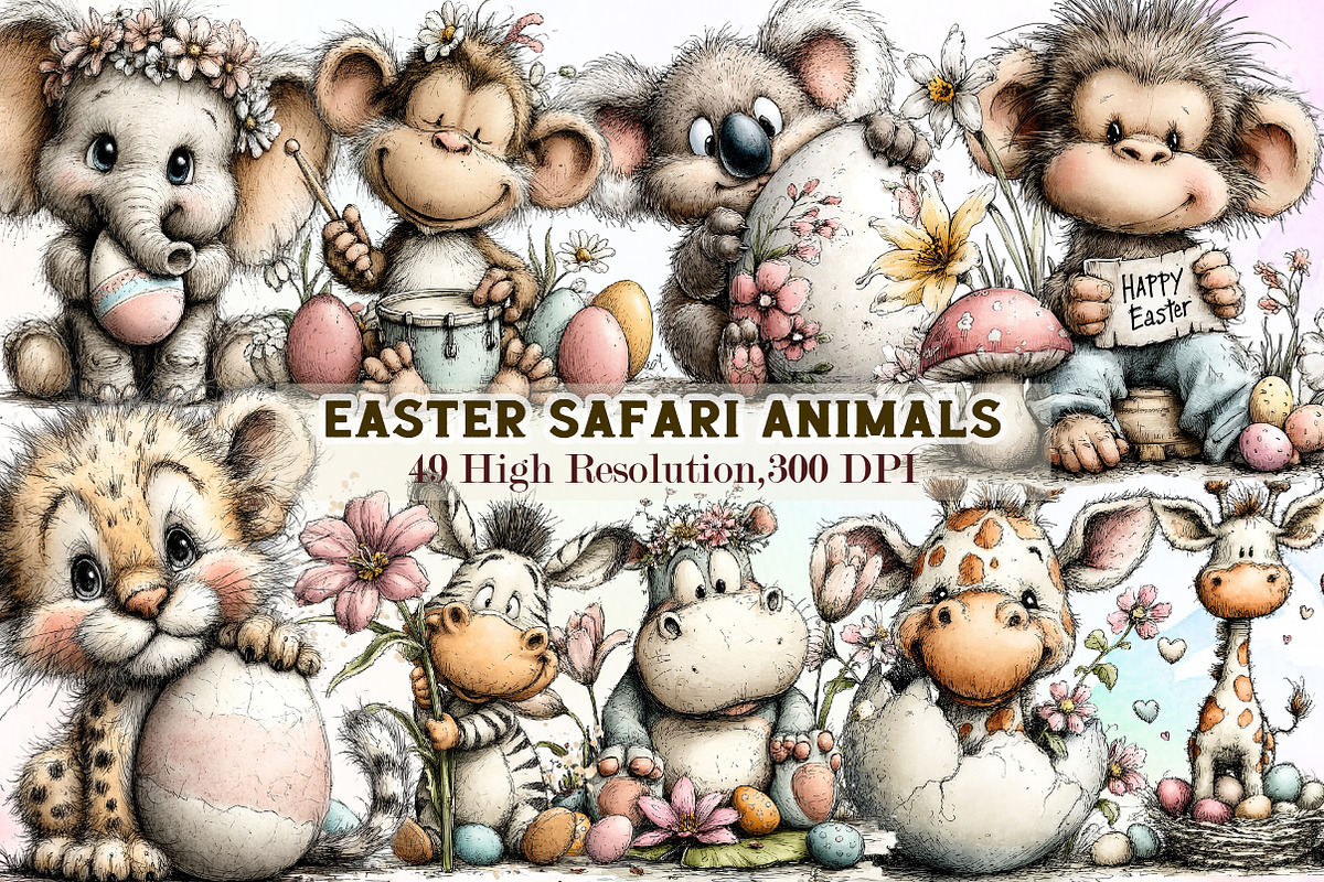 Easter Safari Animals Clipart, an Illustration by Sublimation Artist (Photo 1 of 7)