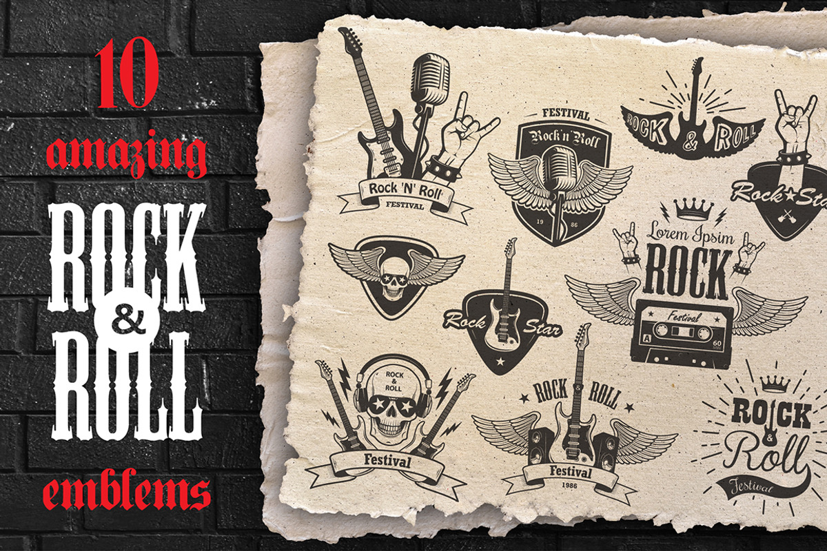 Set of 23 rock and roll elements, a Branding & Logo Template by Alexander Belenkiy (Photo 2 of 5)