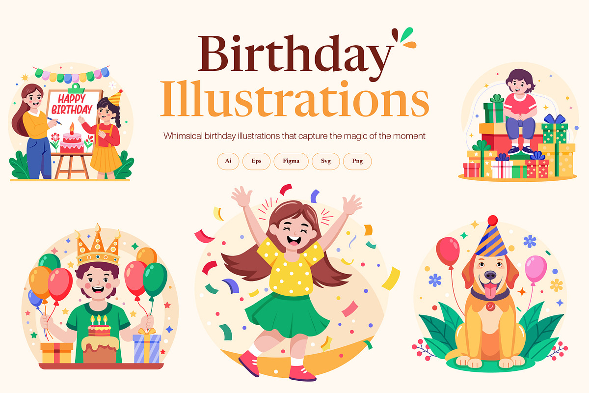 Birthday Illustration Art Set, a Decorative Illustration by Brickclay (Photo 1 of 8)
