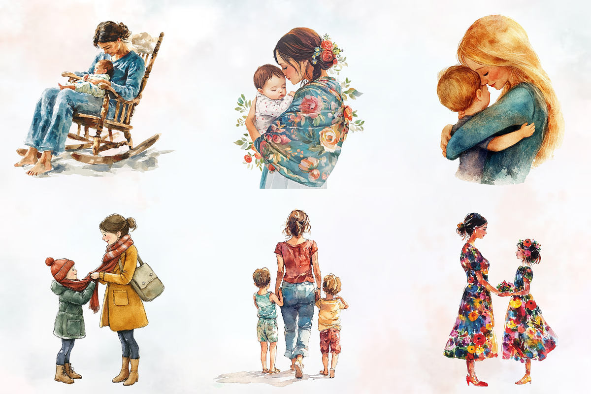 caring mom Watercolor clipart, a Seasonal Illustration by RobertsArt (Photo 7 of 7)