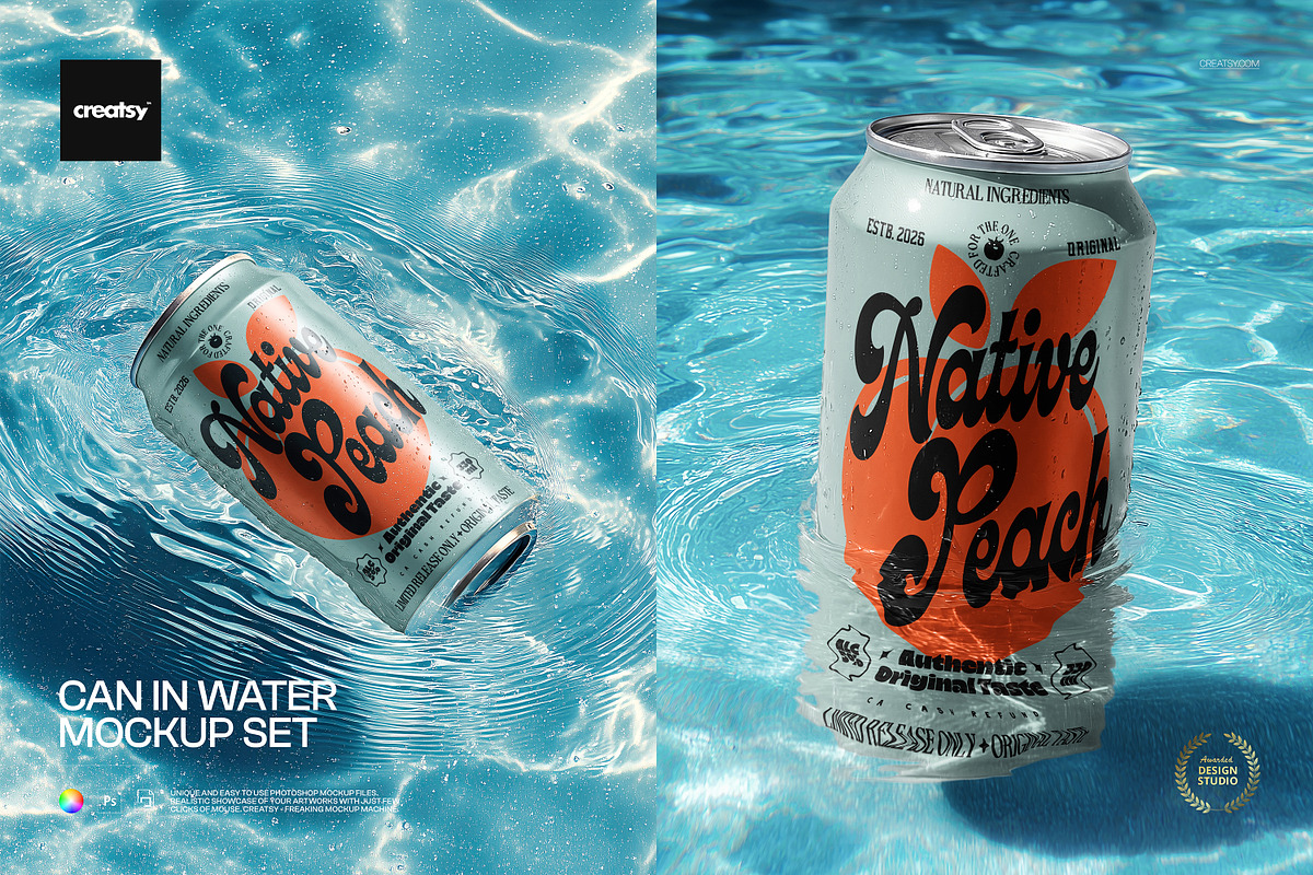 Can in Water Mockup Set, a Packaging Mockup by creatsy5 (Photo 1 of 6)