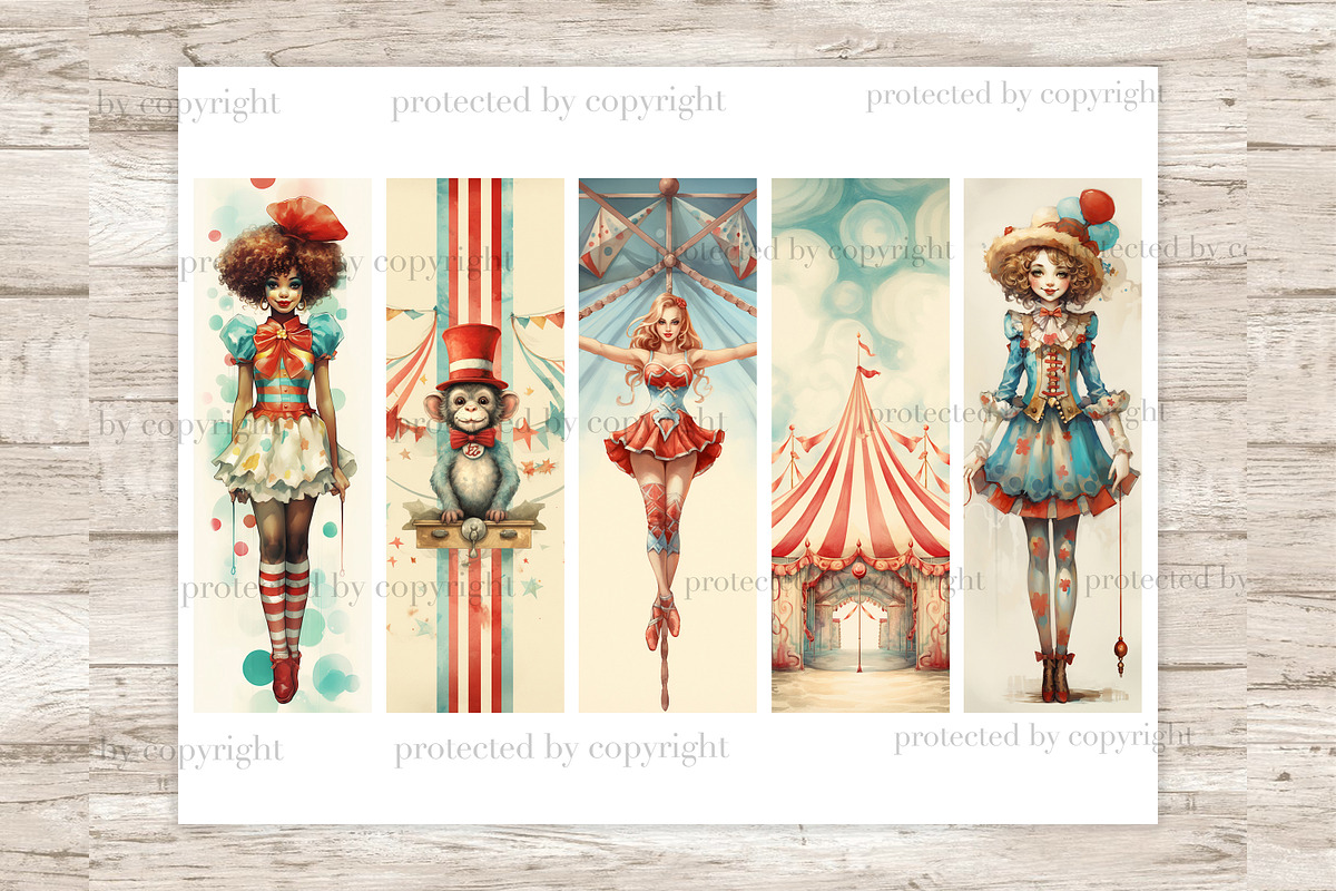 Circus Bookmarks Printable | Vintage, a Sport Illustration by GlamArtZhanna (Photo 2 of 3)