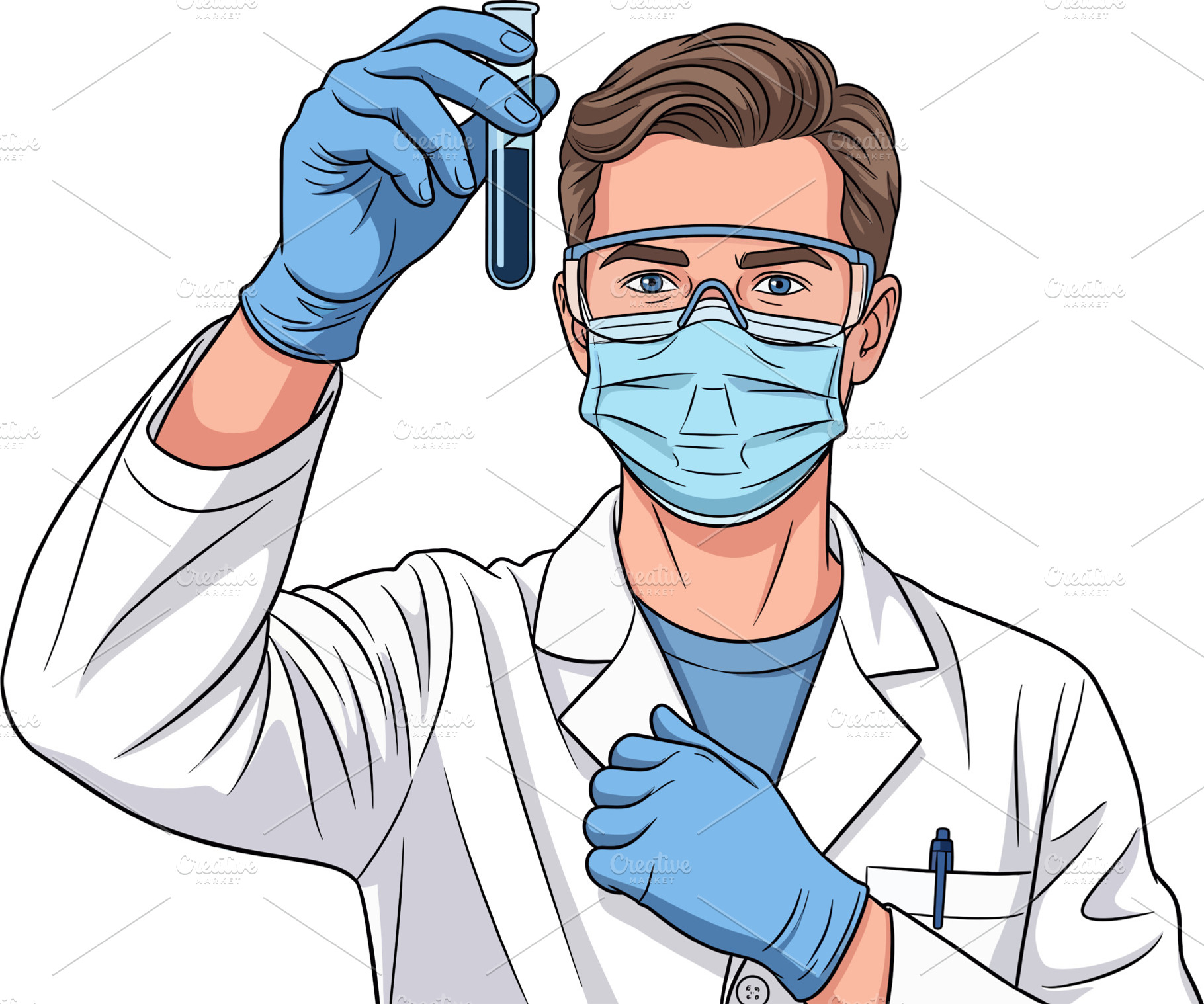 Scientist with a Mask Holding a Test, a Photo by angellodeco
