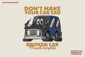 car mascot looking sad and broken, a Branding & Logo Template by Judsart