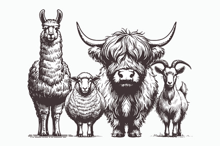 Rustic Farm Animals Vector Coll, an Animal Illustration by MkStudio