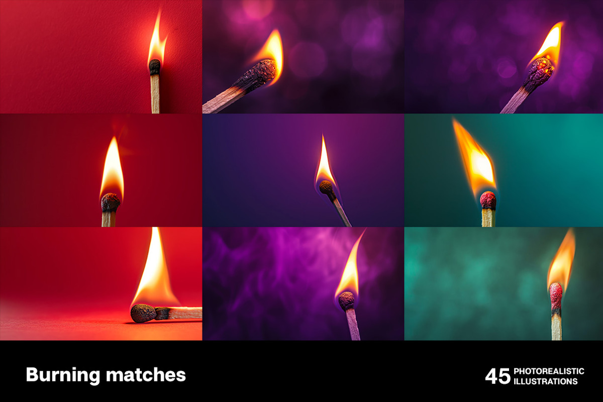 Burning matches. 45 images, an Object Illustration by Handmadefont (Photo 10 of 11)