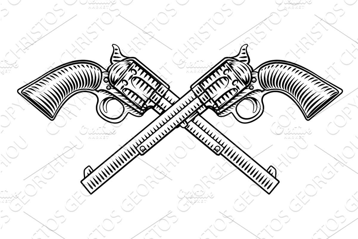 Crossed Western Cowboy Gun Pistol, an Illustration by Christos Georghiou