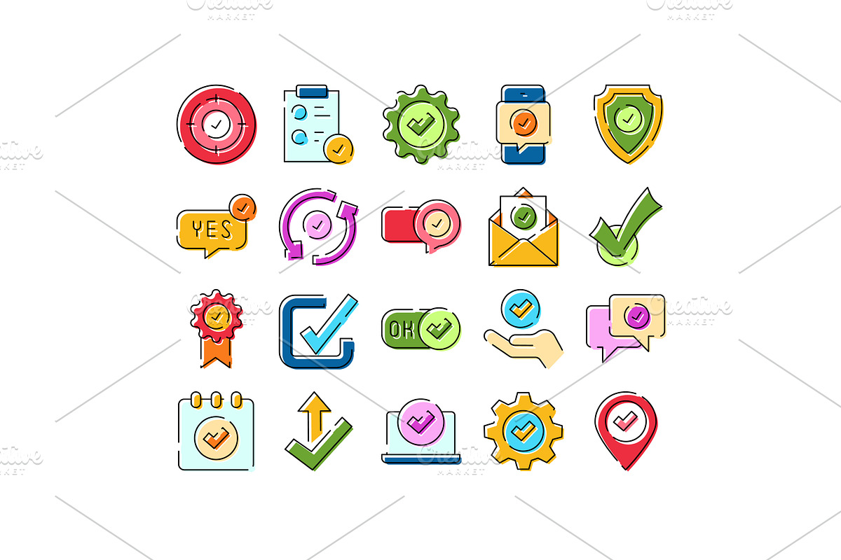 Confirmation check mark icons, an Object Illustration by pikepicture