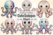 Watercolor Cute Octopus Clipart, an Illustration by CraftArtStudio (Thumbnail 1 of 4)