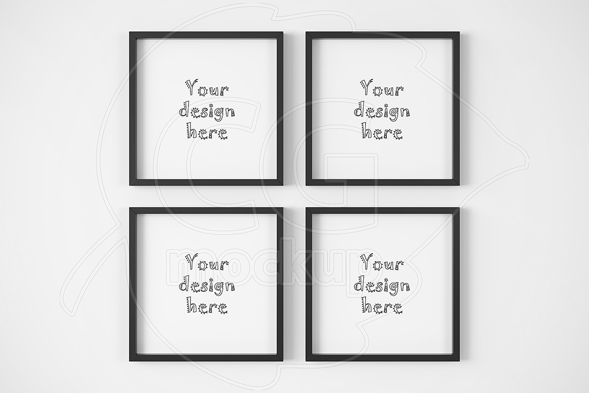 Kit x4 basic square frames mockup, a Print Template by CGmockup