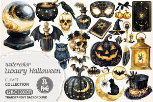 Black and Gold Halloween Clipart, an Illustration by Dream Creation